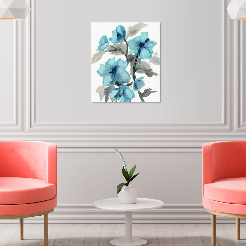 « turquoise florals » par oliver gal print, Toile tendue, H 20 po x l 20 po x P 1,5 po