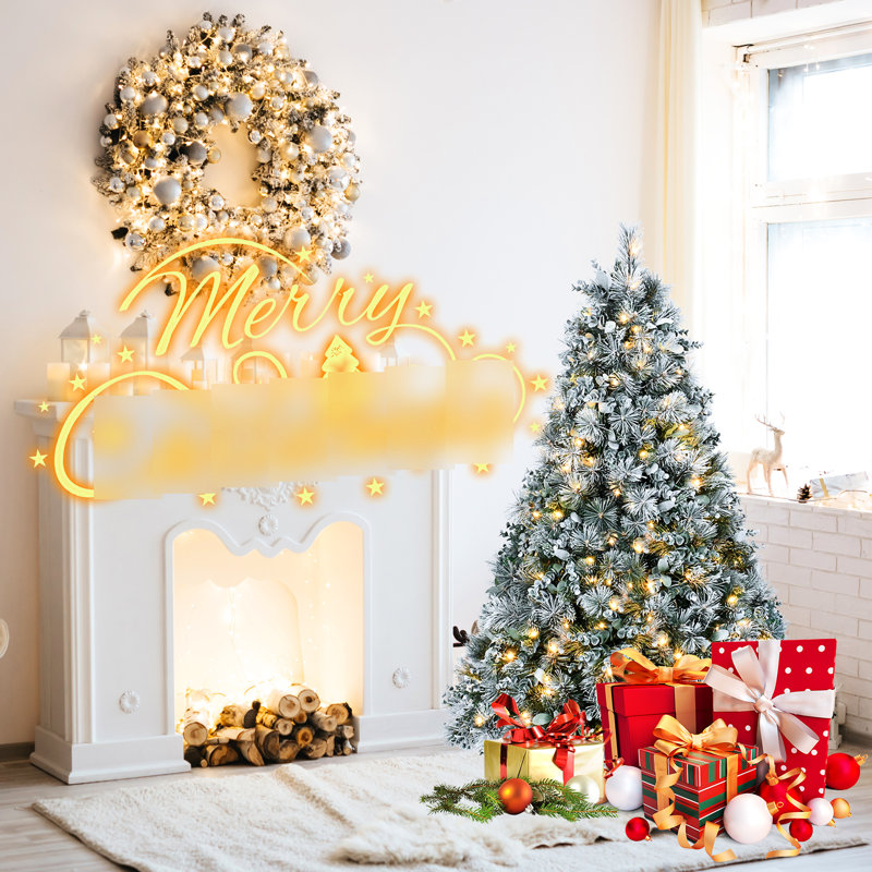 Arbre de Noël 4 pi avec feuillage de pin et d'eucalyptus, 150 lumières DEL blanc chaud, 404 branches épaisses, feuilles givrées faciles à assembler, lumières, support en métal stable