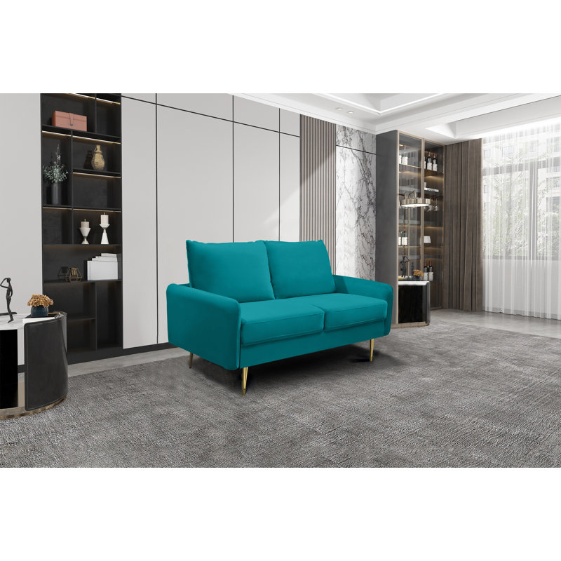 Casey 58" Velvet Round Arms Sofa Loveseat, Dark Cyan Velvet, Velvet