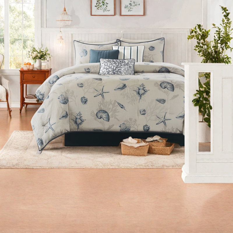 Coastal Blue Cotton Sateen Bedding Set, King Size Comfort