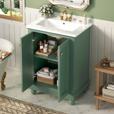 Meuble-lavabo moderne de 24 po de conception simple et élégante avec rangement à fermeture en douceur, tablette réglable, meuble-lavabo avec lavabo en céramique
