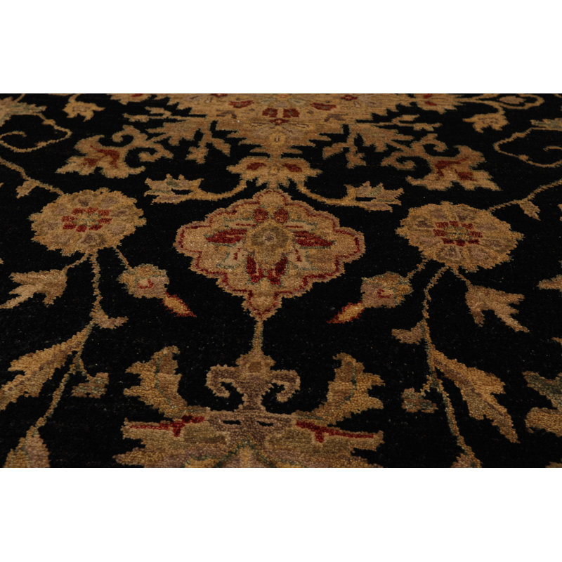Tapis noir / brun / beige en laine noué à la main de conception unique 7 pi 11 po x 10 pi