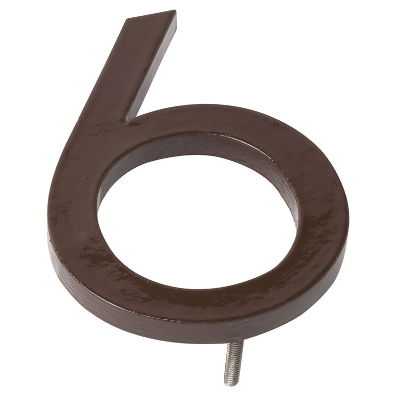 10 in. Flat Floating Mount House Number, 6, Satin Nickel/Hunter Green