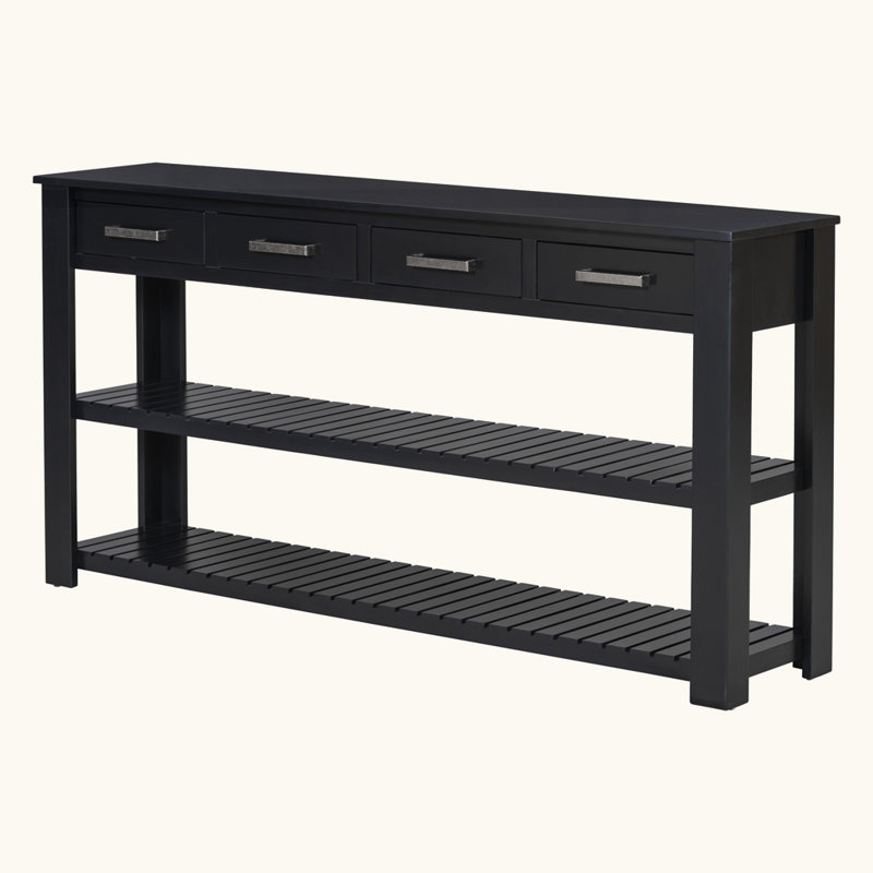 Entryway Console Table with 4 Drawers and 2 Shelves, Suitable for Entryways, Living Rooms., Black