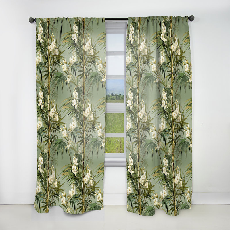 Bamboo Elegance Tropical Pattern VI - Floral Curtain - Velvet Room Darkening - 1 panel, 52" W x 95" L