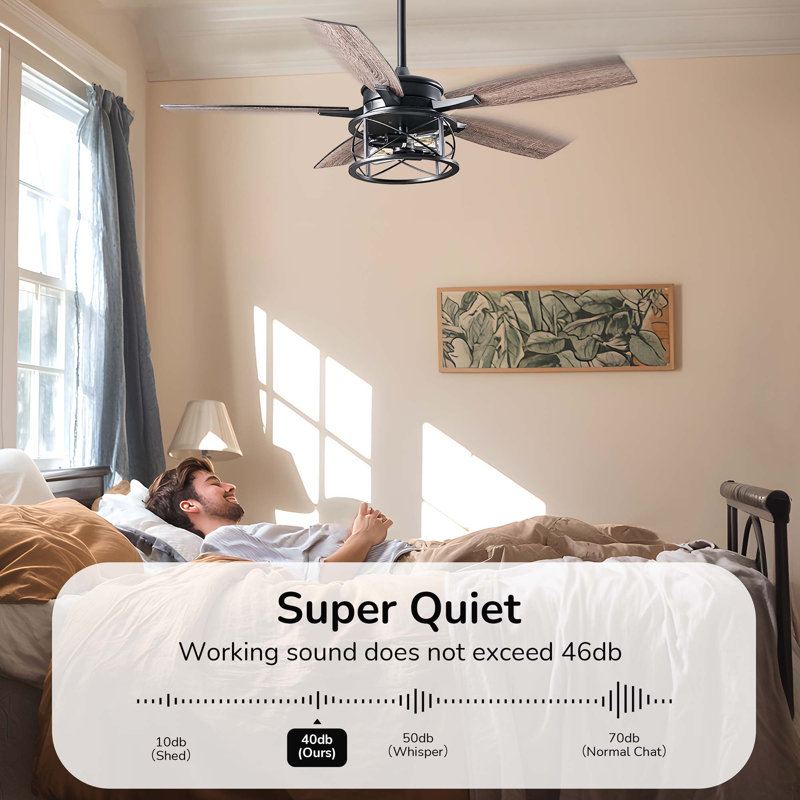 52" Black and Gray Wood Industrial Ceiling Fan with Light and Remote