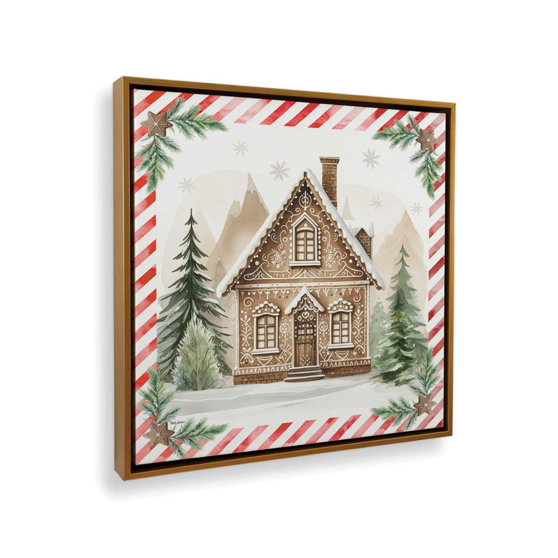 «Gingerbread Lane House I» par Nicole DeCamp, reproduction d'art, Toile avec cadre, L 36 x H 36, Or