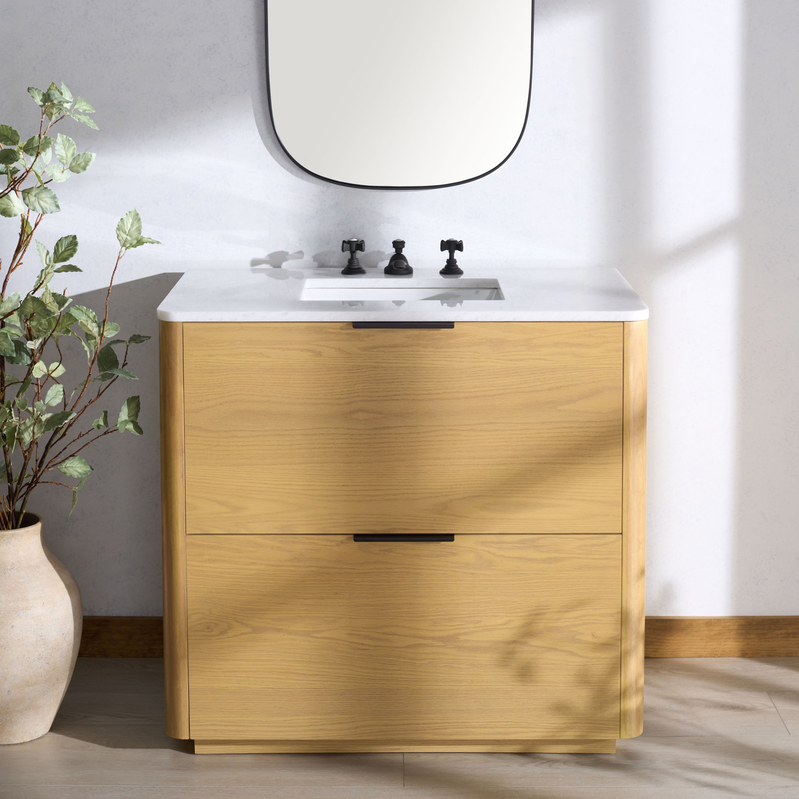 Tahani 36" Genuine Marble Single Bathroom Vanity, Natural