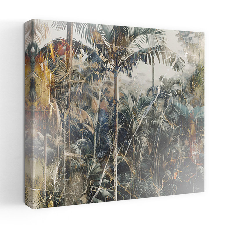 Art contemporain, abstrait, élégant, palmier rétro, forêt, art, H 24 po x l 24 po