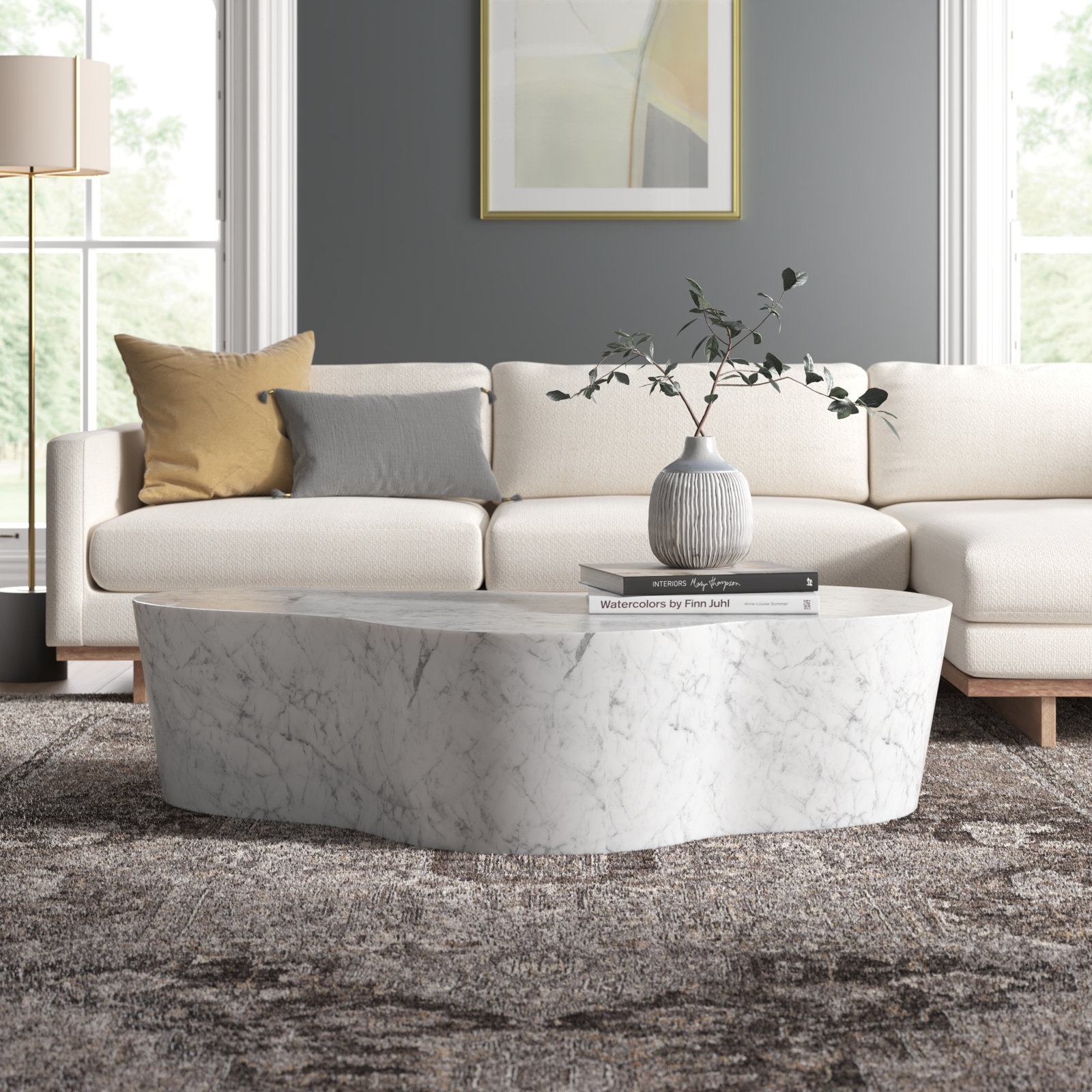 Solay 59" Coffee Table, White Marble