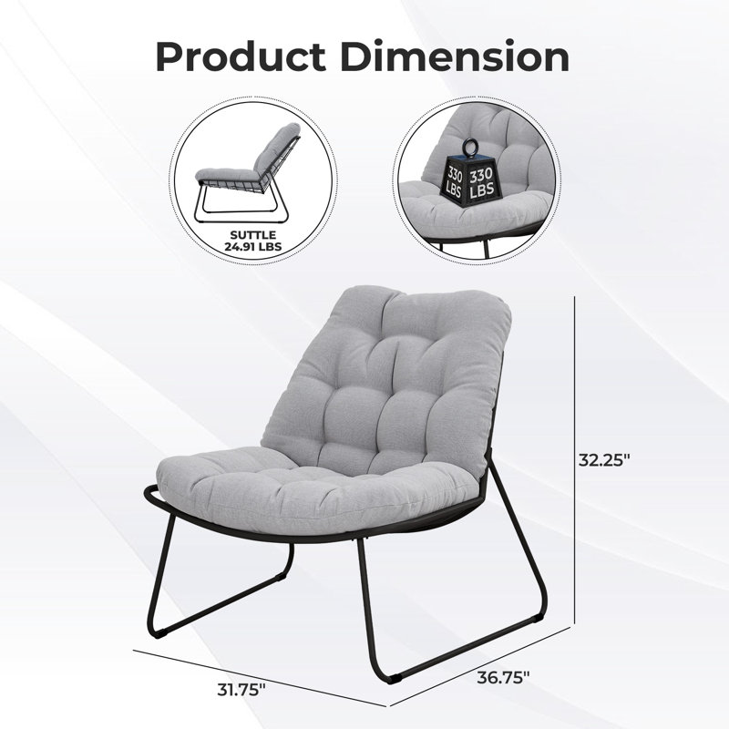 Gifty Patio Scoop Lounge Chairs With Cushions, Light Gray, Black