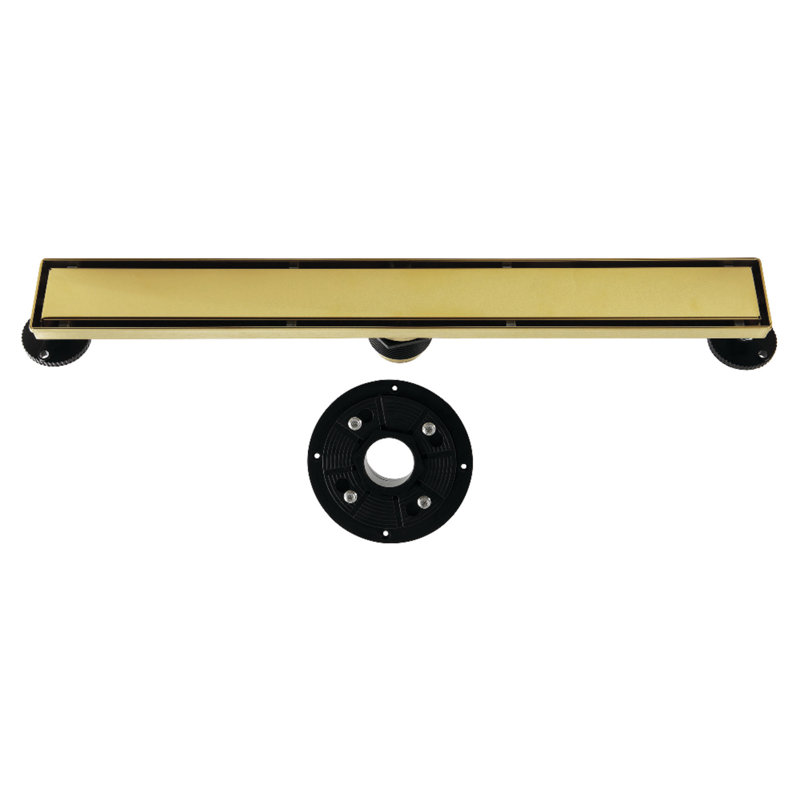 Caniveau de douche linéaire Kingston Brass Watercourse de 24 pouces en acier inoxydable avec insert carrelé réversible et grille plate, bonde avec bride de base et filtre à cheveux