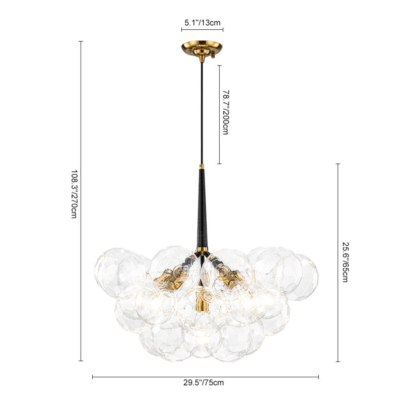 Meyana 6 - Light Bubble Hammered Patterned Glass Cluster Chandelier, Gold/Black