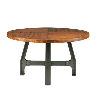 Round Table - Adjustable Height, Solid Wood, Amber & Graphite Finishes, 54" Diameter, Family Gatherings Wood And Metal Frame, 54"x54", Safari Camp Din