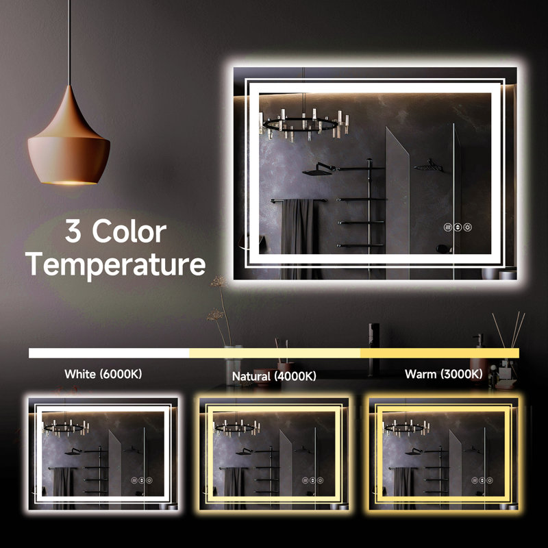 Miroir de salle de bain 24 po x 32 po à DEL sans cadre, miroir intelligent