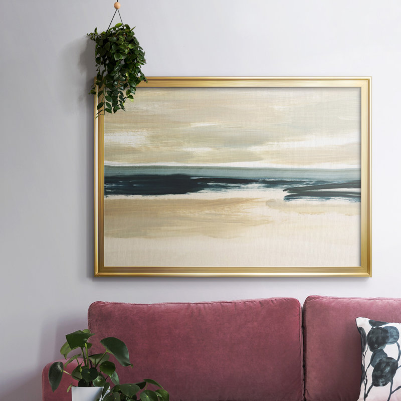 «Sand & Sea», toile tendue avec châssis en I, Or, H 14 po x l 20 po x P 1,5 po