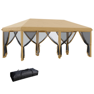Tente pliante de 3 x 6 m avec moustiquaire, abri solaire robuste pour extérieur, jardin, terrasse, beige, grande et spacieuse. Moustiquaire. Parfait pour les fêtes en plein air et les terrasses. Beige. Grande et spacieuse.