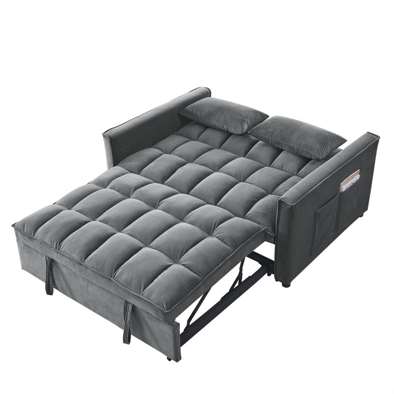 Canapé convertible 3 en 1 avec dossier réglable, 2 poches latérales et 2 coussins, Gray
