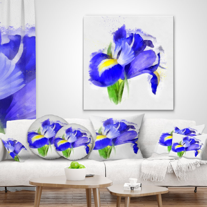 Bloomy Blue Watercolor Rose - coussin à imprimé floral, 18 po x 18 po, Coussin décoratif