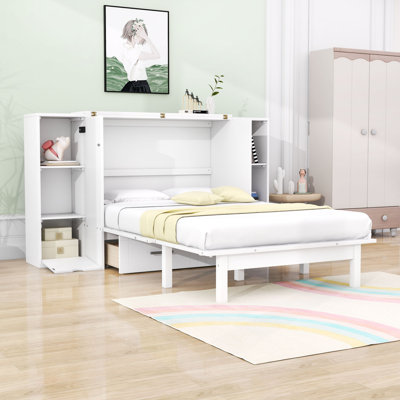 Stronski Wood Murphy Bed with Shelves,Drawer and USB Ports