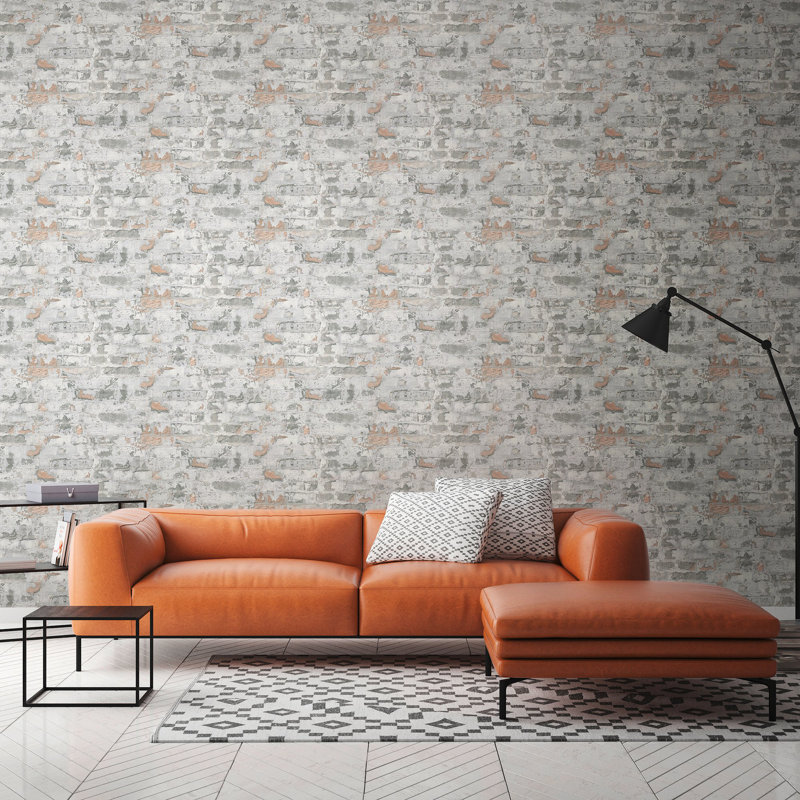 The Bricks and More Industrial Chic Motif 10.05m x 53cm Matte Wallpaper Roll, Grey