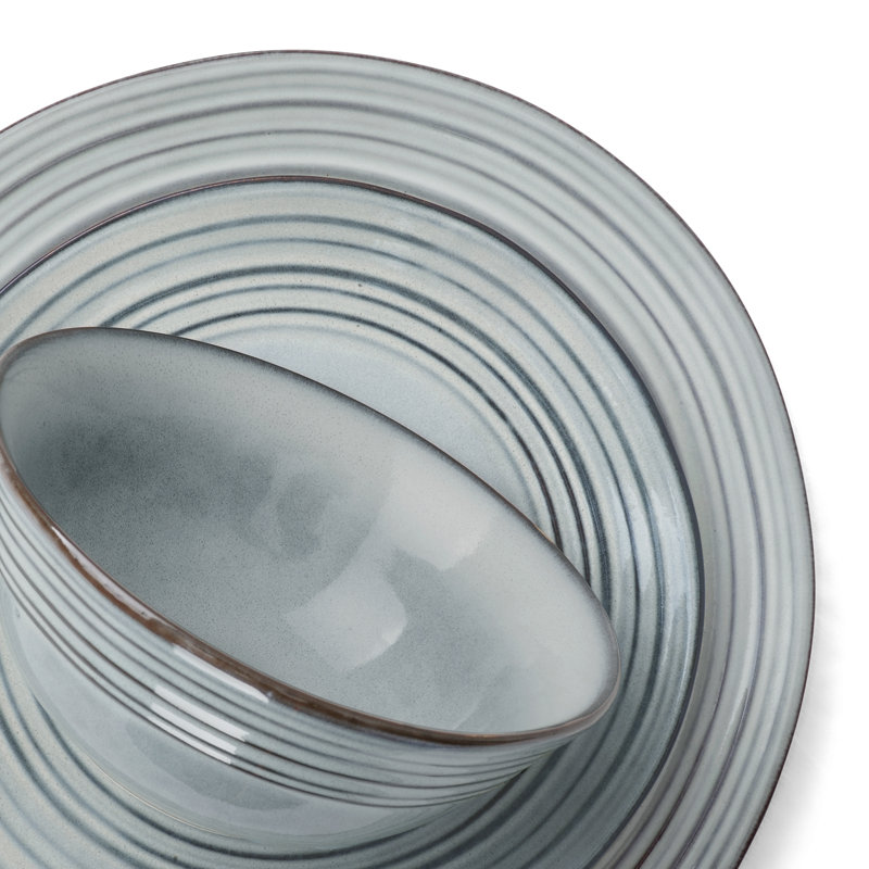 Stoneware Dinnerware Set 12 Piece - Service for 4, Ashy Blue