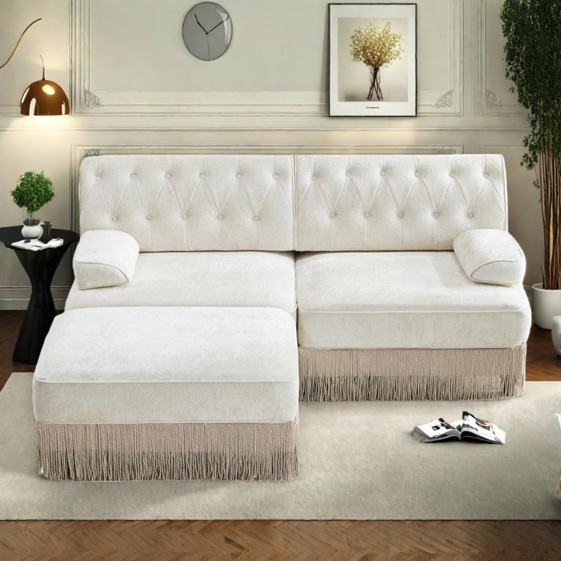 Canapé Chesterfield en L en forme de L, Beige