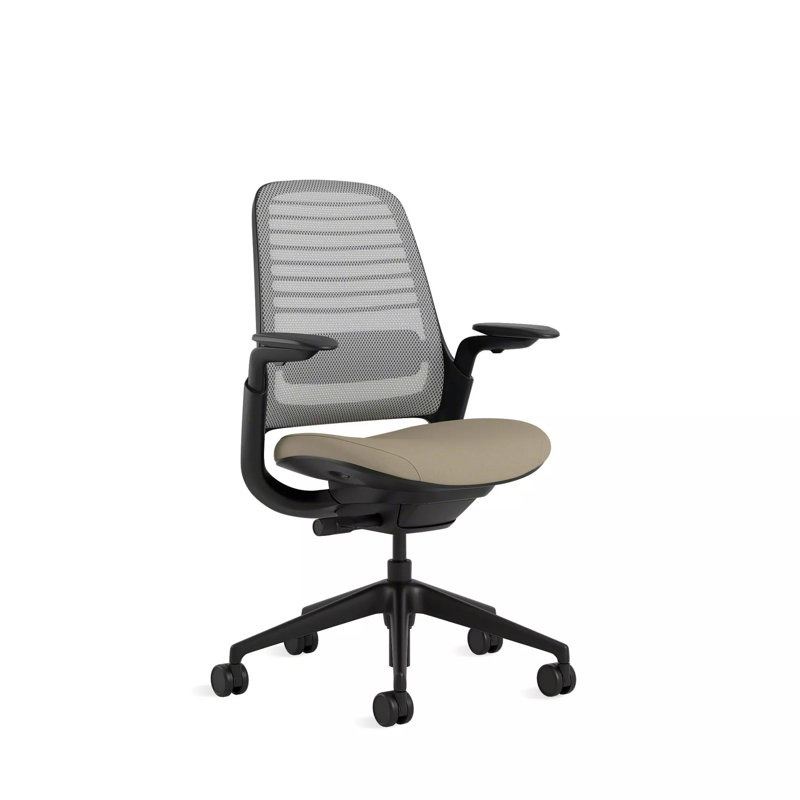 Steelcase Series 1 Task Chair, Oatmeal/Nickel, Black, Hard Floor