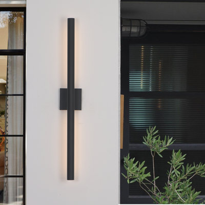 Applique murale linéaire extérieure de 35 pouces, cylindre en aluminium et verre noir, à intensité variable, avec DEL