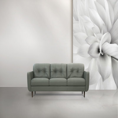 Radwan Pesto Green Leather Sofa (Assembled)