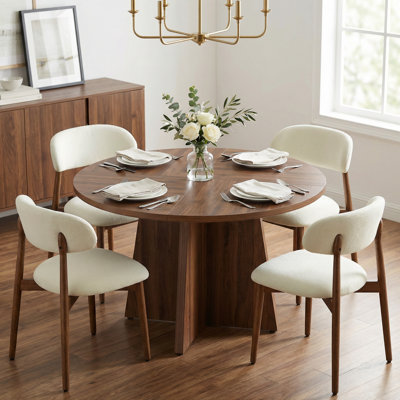 47’’ Round Wood Dining Table With Upholstered Chairs, Kitchen Dining Room Furniture Set