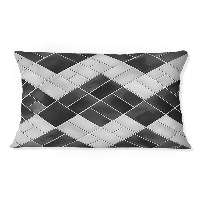 Black Herringbone Print - Transitional Lumbar Pillow