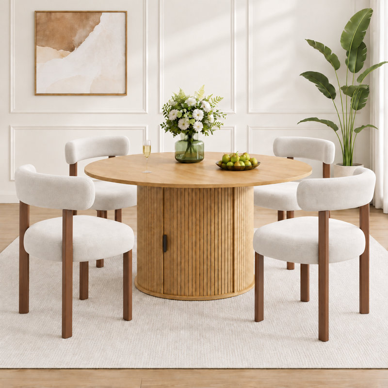 Ensemble de table et de chaises de salle à manger extensibles modernes pour 4 à 6 personnes avec rangement dissimulé et 4 chaises rembourrées