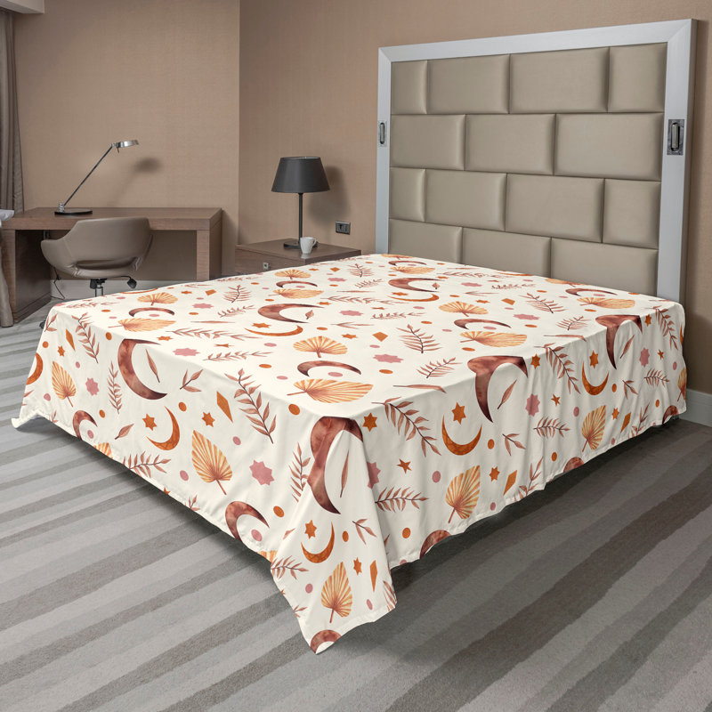 Floral Flat Sheet, Pale Caramel Cream and White