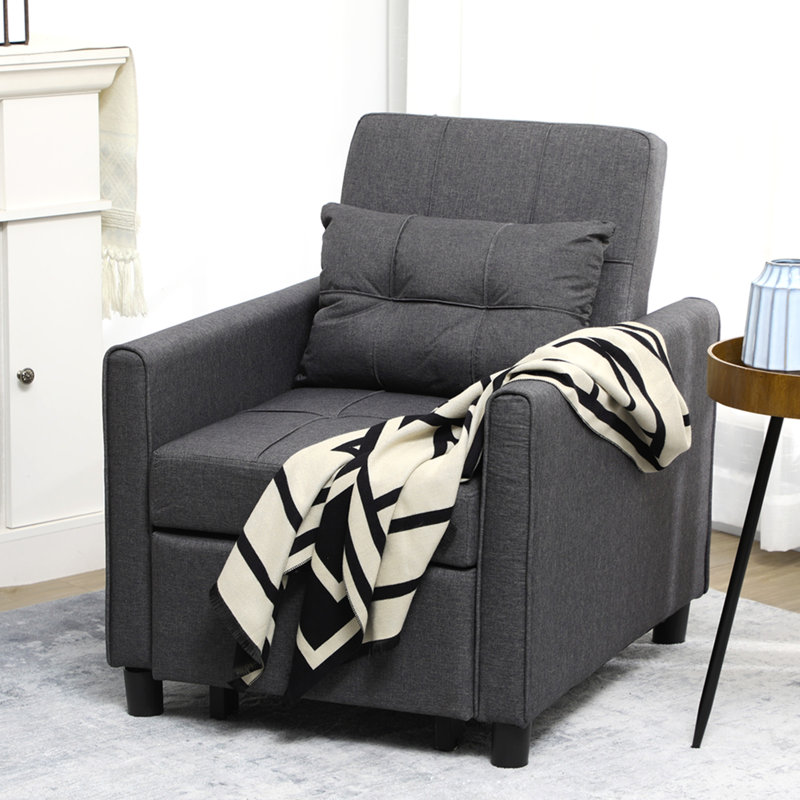 Fauteuil-lit convertible 3 en 1, canapé-lit simple multifonctionnel, fauteuil-lit escamotable avec dossier réglable, coussin et poches, gris