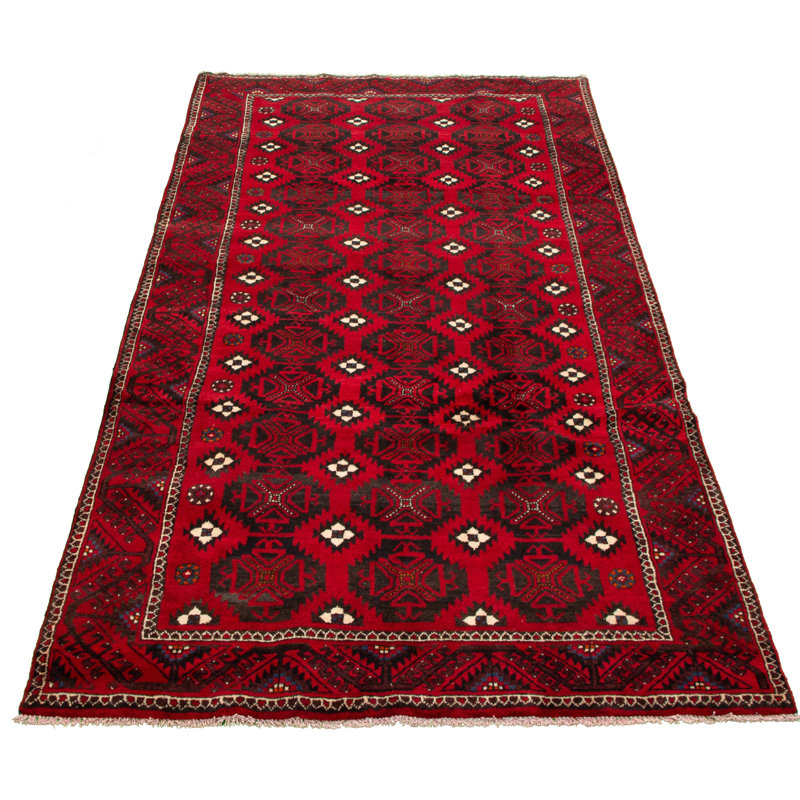 Tapis décoratif en laine rouge foncé noué à la main de conception unique 5 pi x 9 pi 10 po noué à la main new age