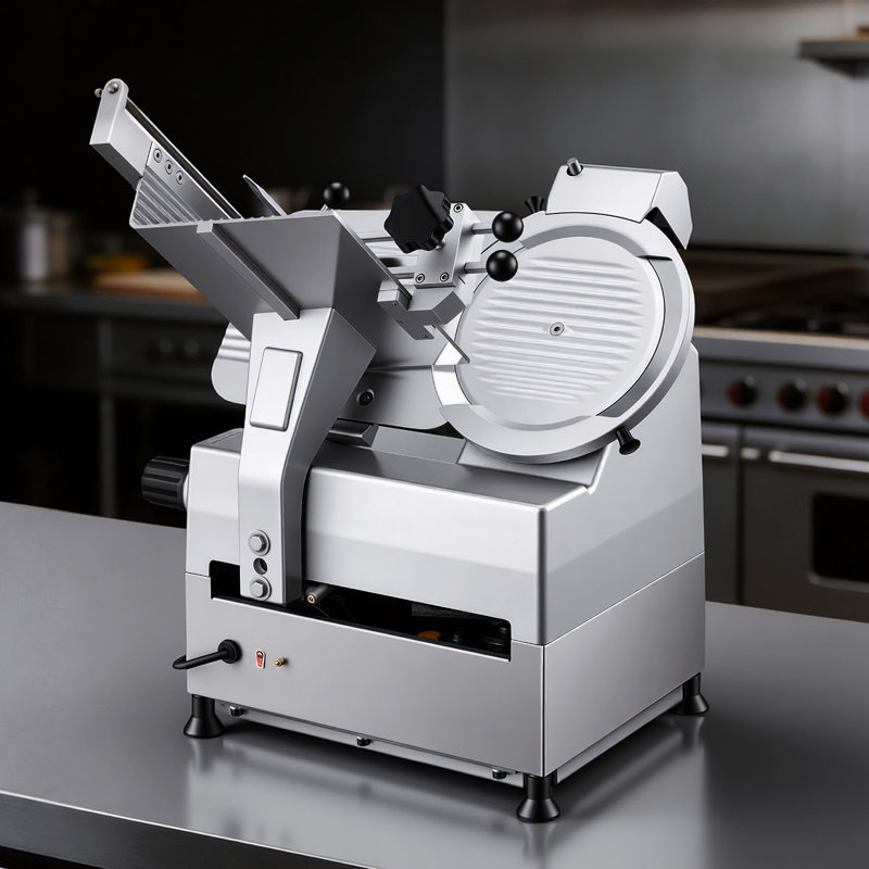Trancheuse à viande entièrement automatique, trancheuse commerciale de 180 W + 370 W avec lame en acier au carbone de 10 po, affûteur intégré et épaisseur ajustable de 0 à 0,3 po pour la viande congelée, le jambon, le baguett et le steak
