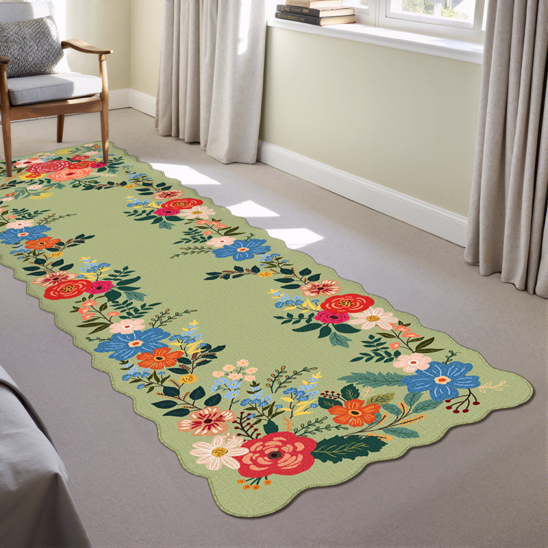 Tapis vert cerise lavable à la machine, Tapis de couloir 2 pi x 8 pi