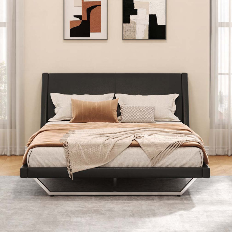 Structure de lit en cuir Pu, Noir, Grand