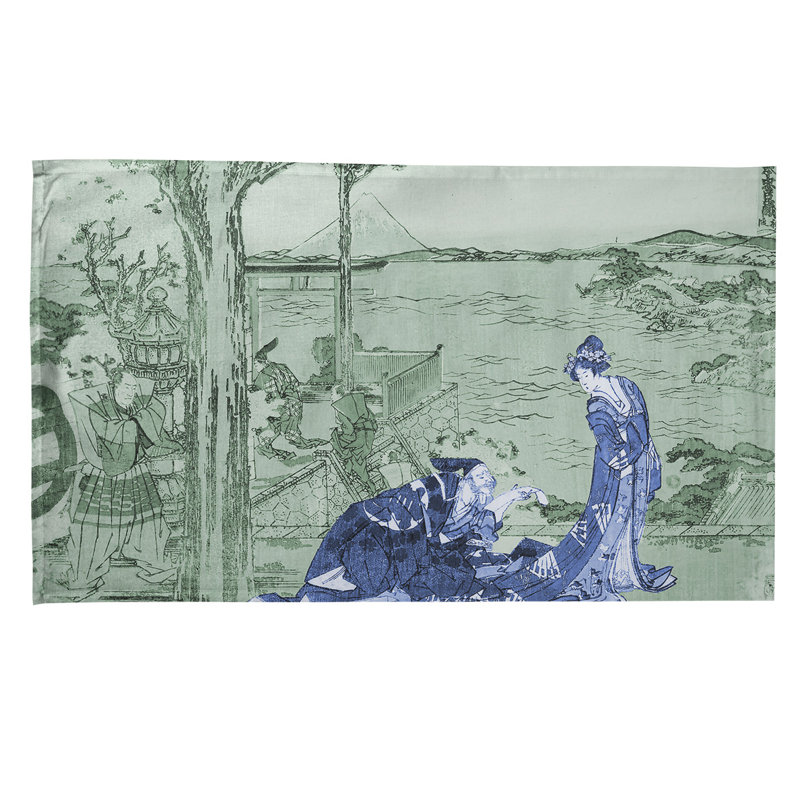 Serviette de thé japonaise courtesan, Polyester sergé, Aigue-marine