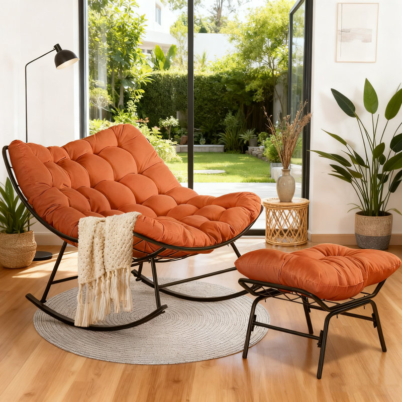 Chaise berçante avec coussins et repose-pieds Hadjer, Orange