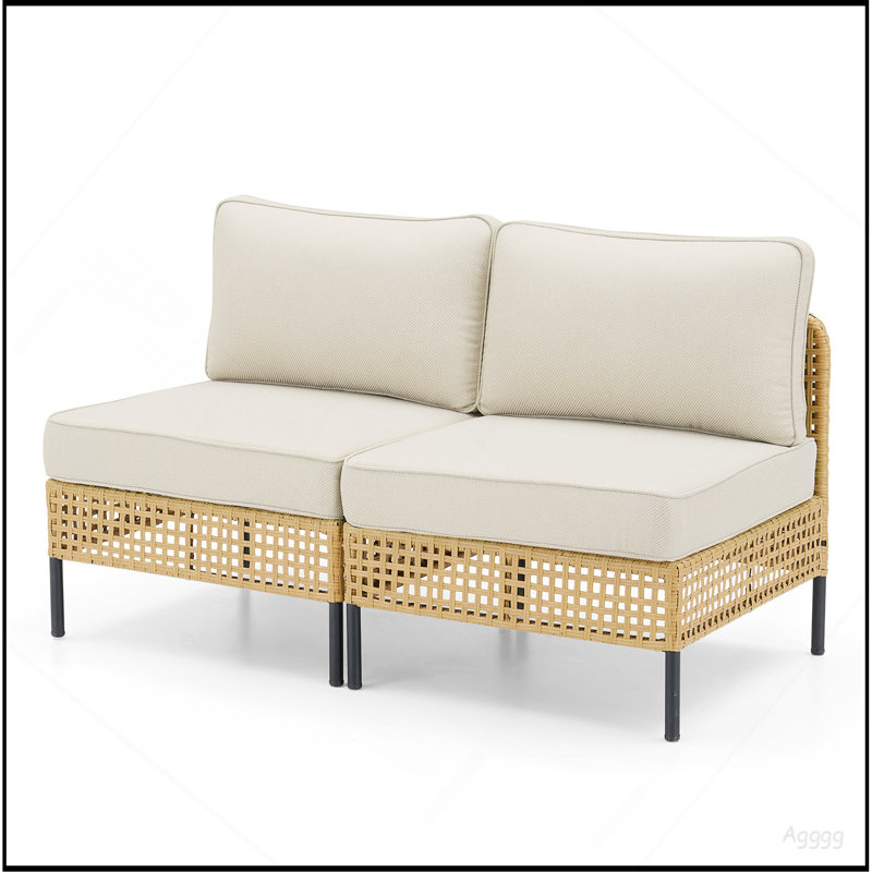 Ensemble de canapé modulaire d'extérieur en osier naturel avec coussins beige Boho