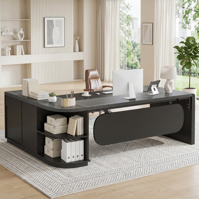 81" L-Shaped Office Desk, Large Computer Desk with Drawers and File Cabinet, Modern Executive Desk with Storage Shelves