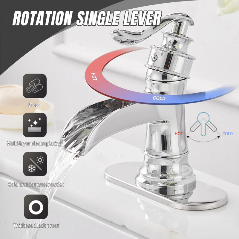 Polished Chrome Single Handle Bathroom Faucet with Drain Assembly