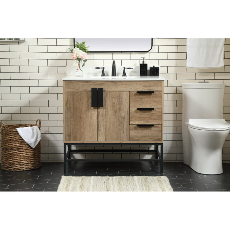 Eugene 36'' Single Bathroom Vanity with Engineered Marble Top, Natural Oak