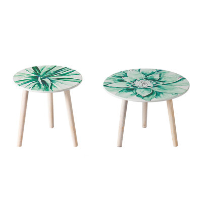 Nature-Inspired Watercolor Succulent Patterned MDF Side Tables, Perfect For Adding Visual Impact And Style To Any Room