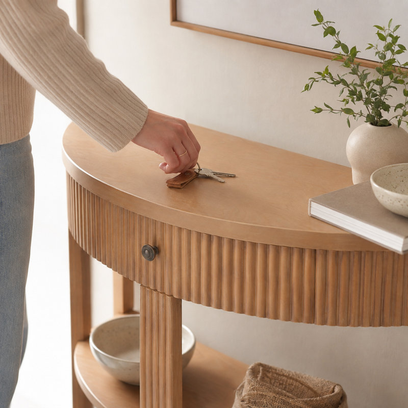 Console demi-lune avec tiroir Wilton, Naturel