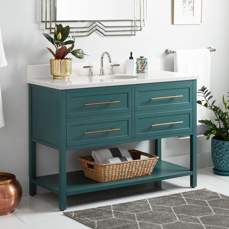 48" Robertson Single Bathroom Vanity Set with Oval Undermount Sink, 8" Widespread, Carrara Marble, Midnight Navy Blue