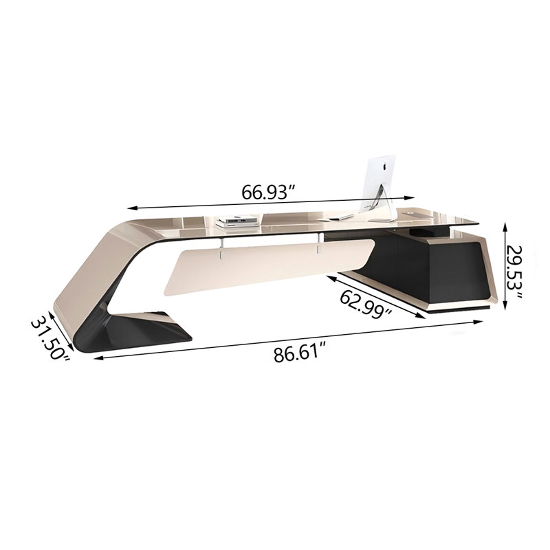 Bureau Burlywood et bois manufacturé noir, H 29,53 po x l 86,61 po x P 62,99 po