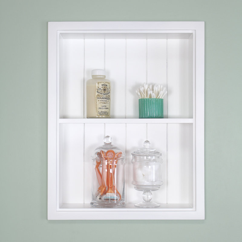 Niche murale encastrée 14 x 18 Sloane, Dossier blanc en lambris blanc